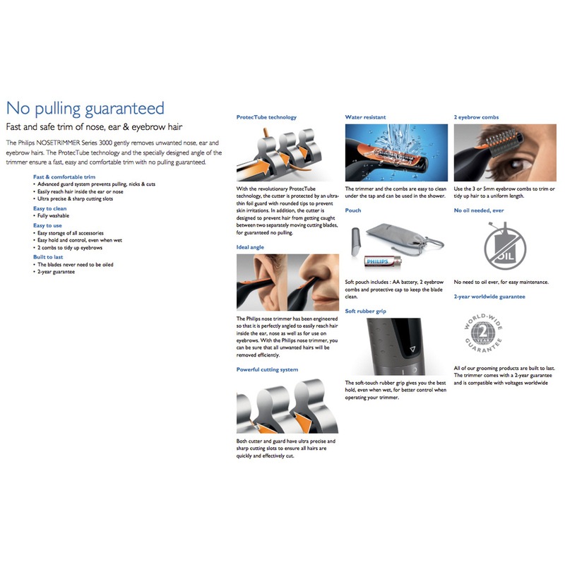 Philips Nose Ear Eyebrow Hair Trimmer Shaver Washable No Pulling