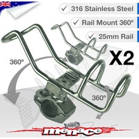 2 x 316 Stainless Steel Adjustable RAIL MOUNT ROD Holder [25mm]