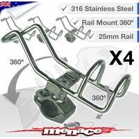 4 x 316 Stainless Steel Adjustable RAIL MOUNT ROD Holder [25mm]