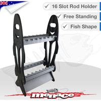 Fish shaped Rod Rack Holder - Holds 16 Rods (black/grey)