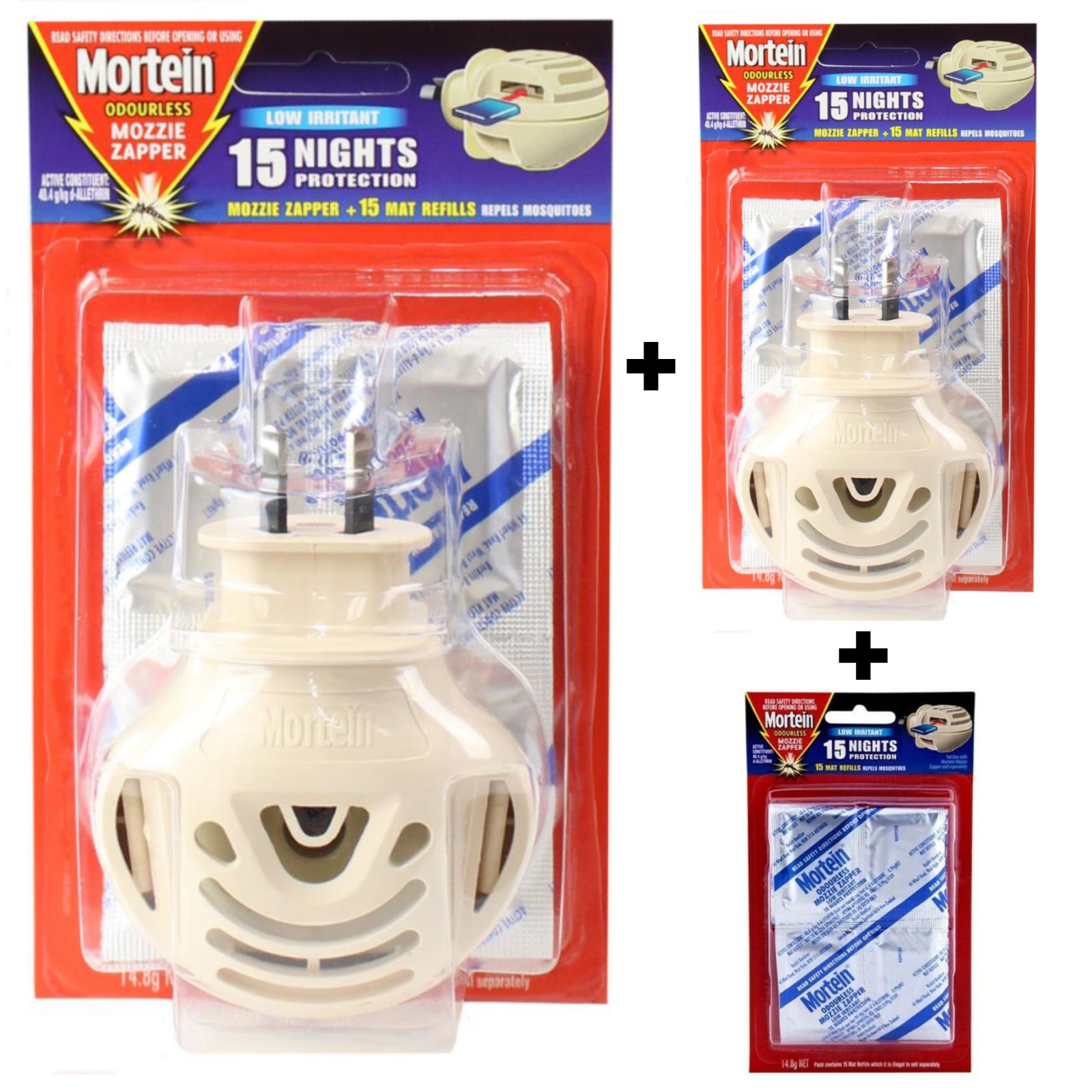 2x MORTEIN Mozzie Zapper Plugs + 45 Mat Refills Odourless Low Irritant