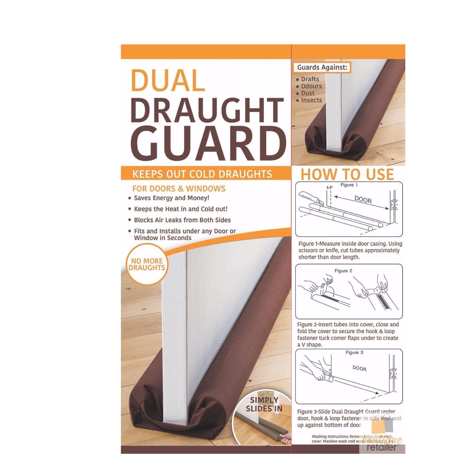 3x Dual Draft Stopper Double Sided Snake Wind Air Door Guard Cover