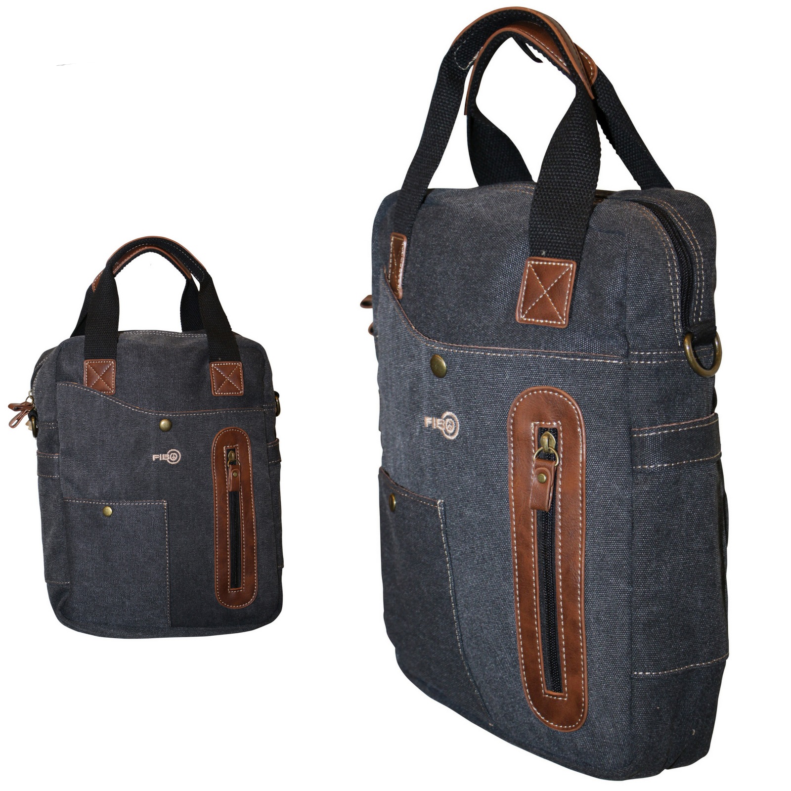 FIB Canvas Shoulder Bag w Tablet Organizer Section & Carry Handle