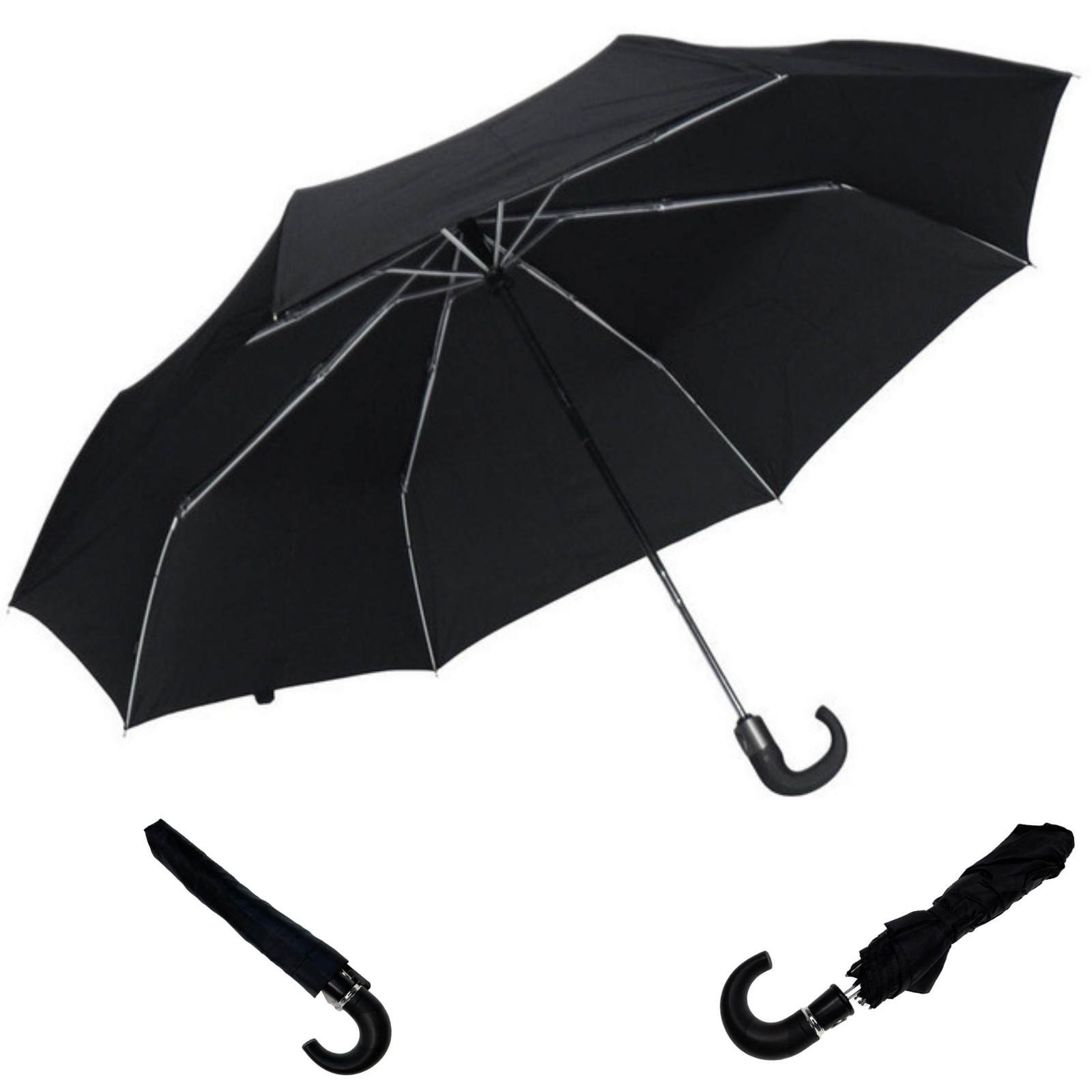 Portable Automatic Folding Umbrella Windproof Compact Travel Black