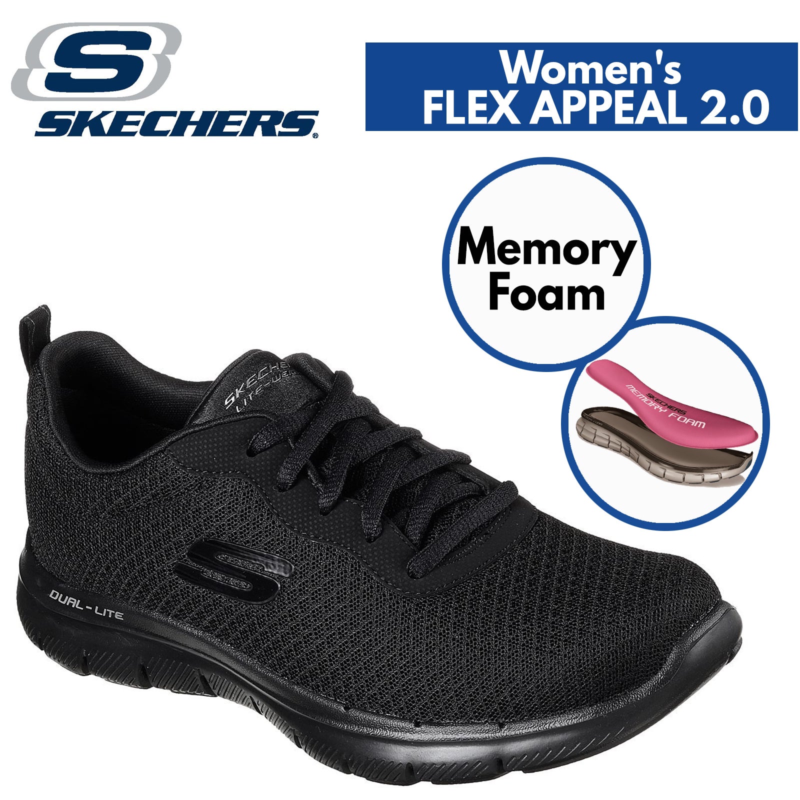 skechers memory foam black shoes