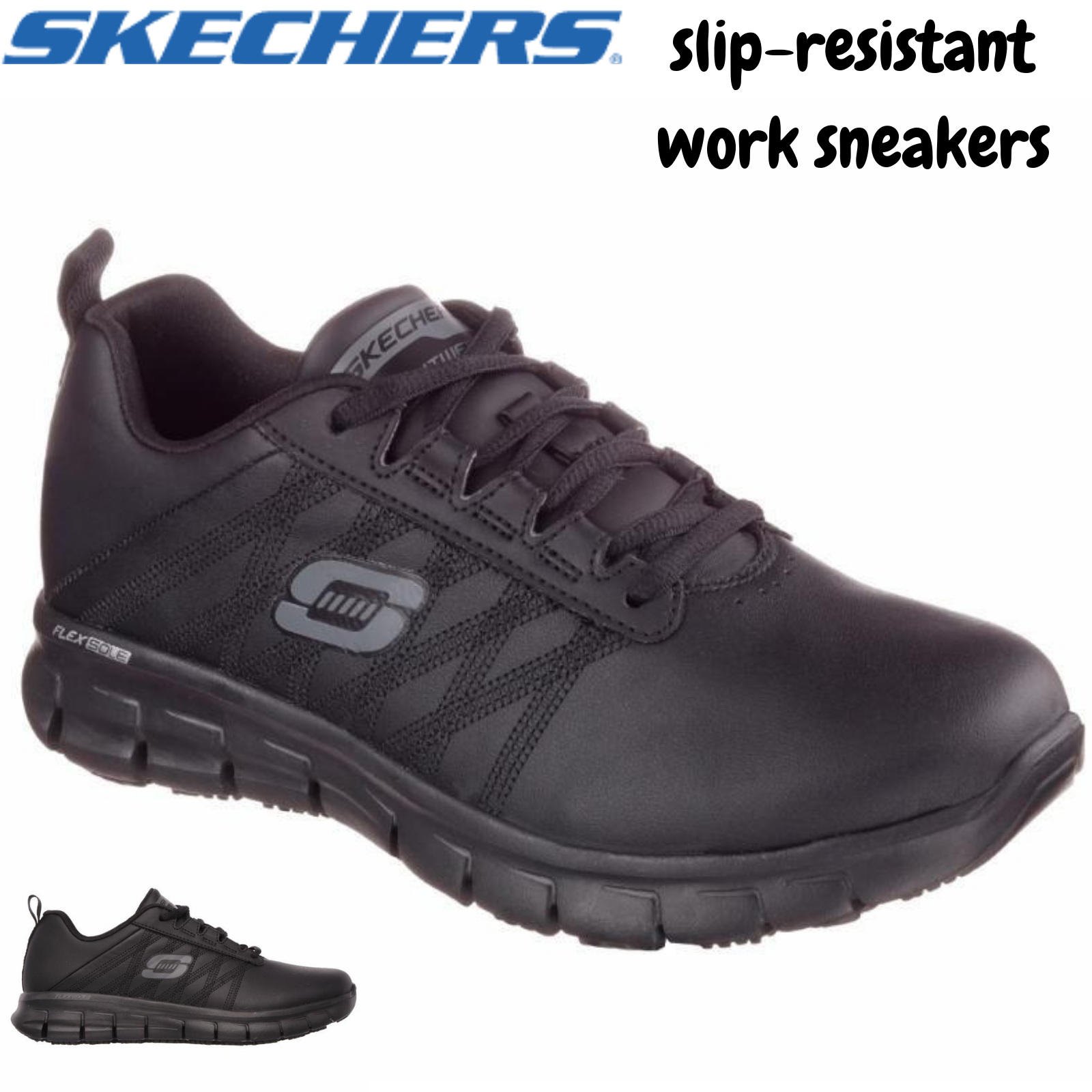 skechers black leather work shoes