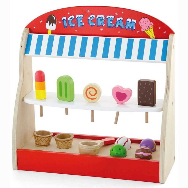 Viga Wooden Pretend Toys Kitchen Food Ice Cream Shop Playset