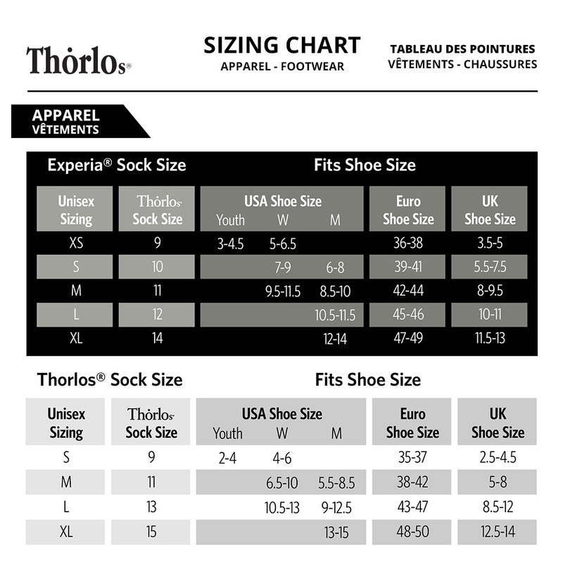 Thorlo Experia Socks Size Chart