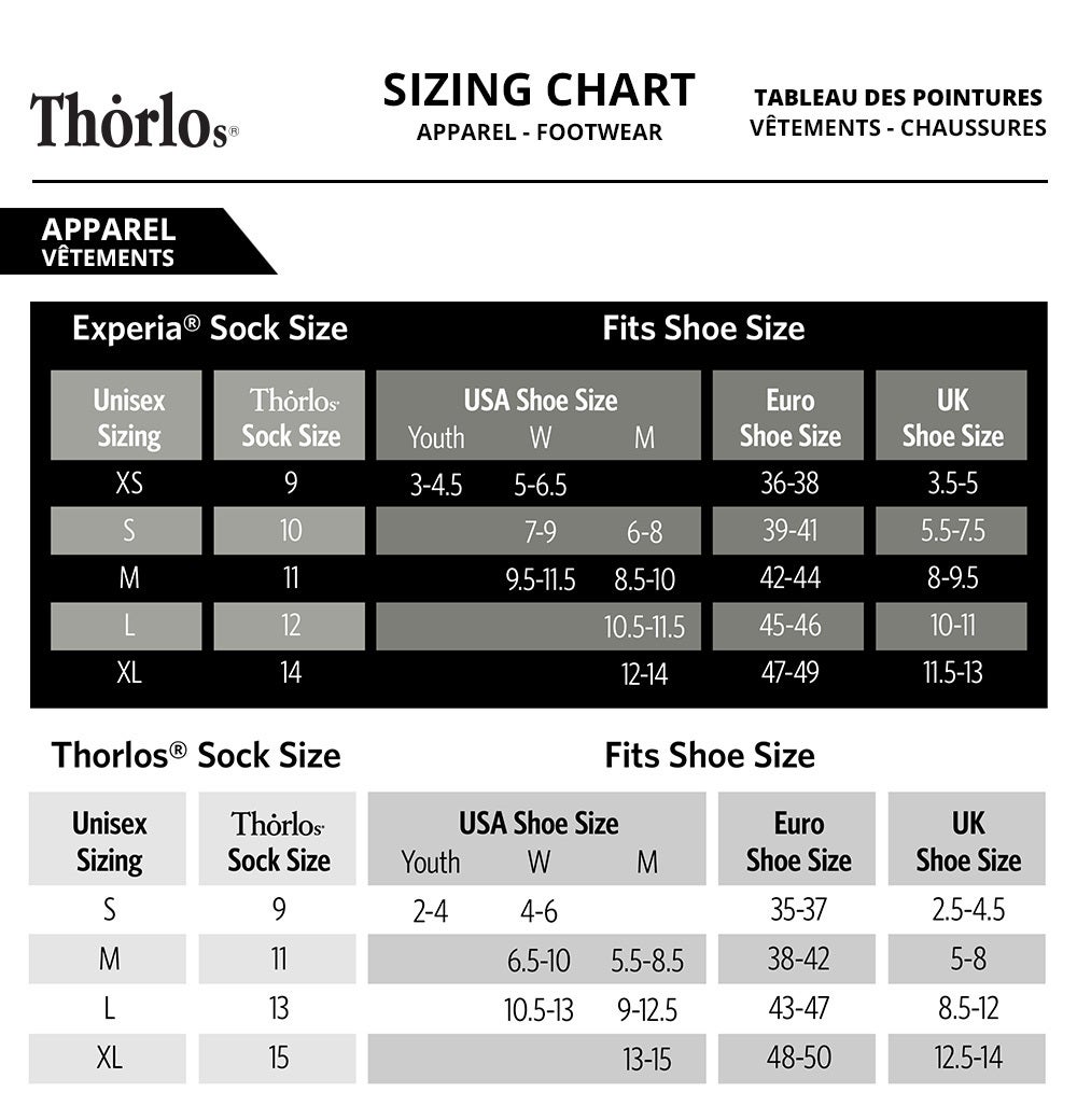 Thorlo Tennis Socks Size Chart