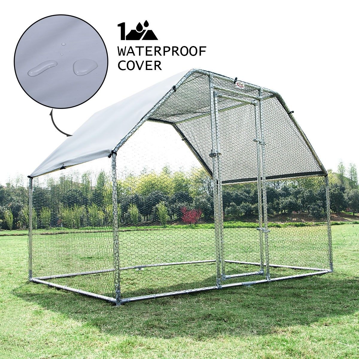 1.9M x 2.8M Large Metal Chicken Coop Walk-in Cage Run House Shade Pen W ...