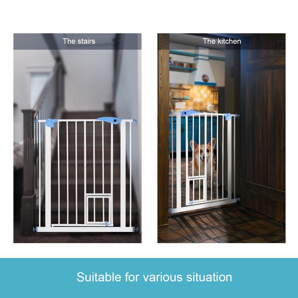 Baby Child Pet Safety Gate Stairway Barrier with Cat Door 100cm Tall