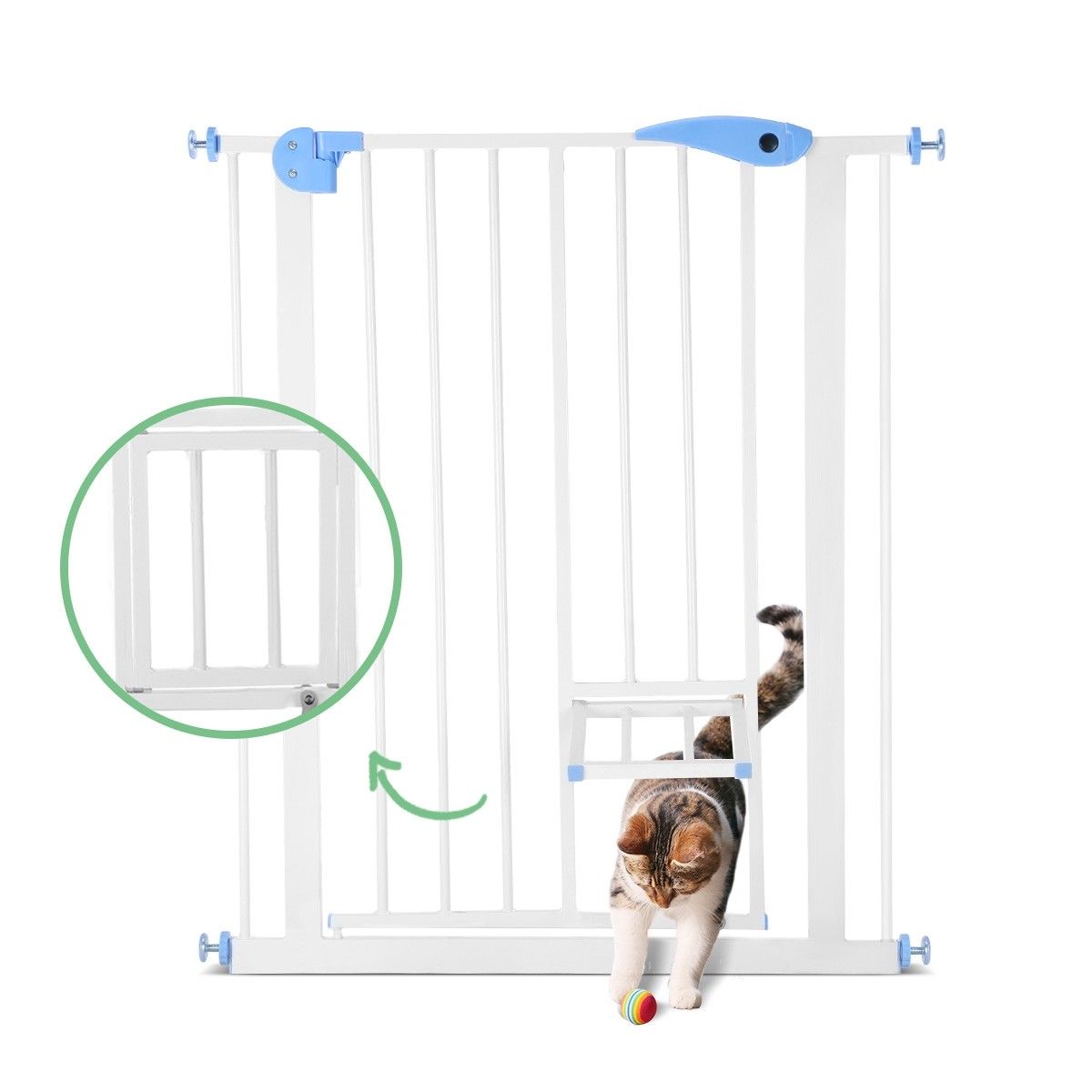 Baby Child Pet Safety Gate Stairway Barrier w/Cat Door 100cm Tall