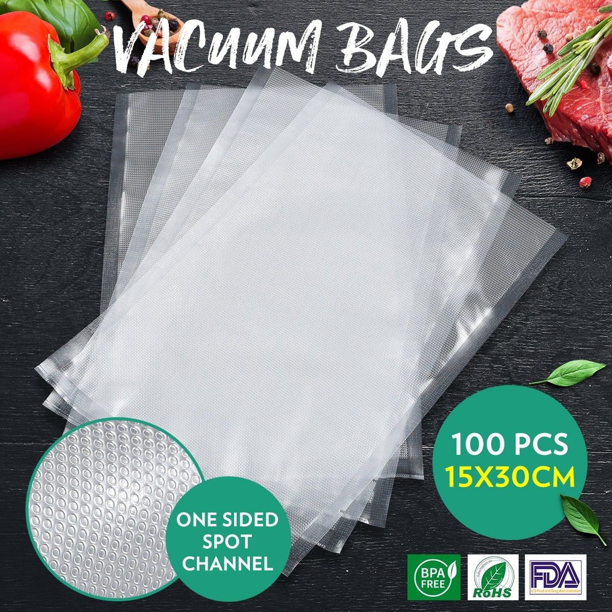 100PCS Vacuum Sealer Bags Embossed Precut Food Saver Bags BPA Free