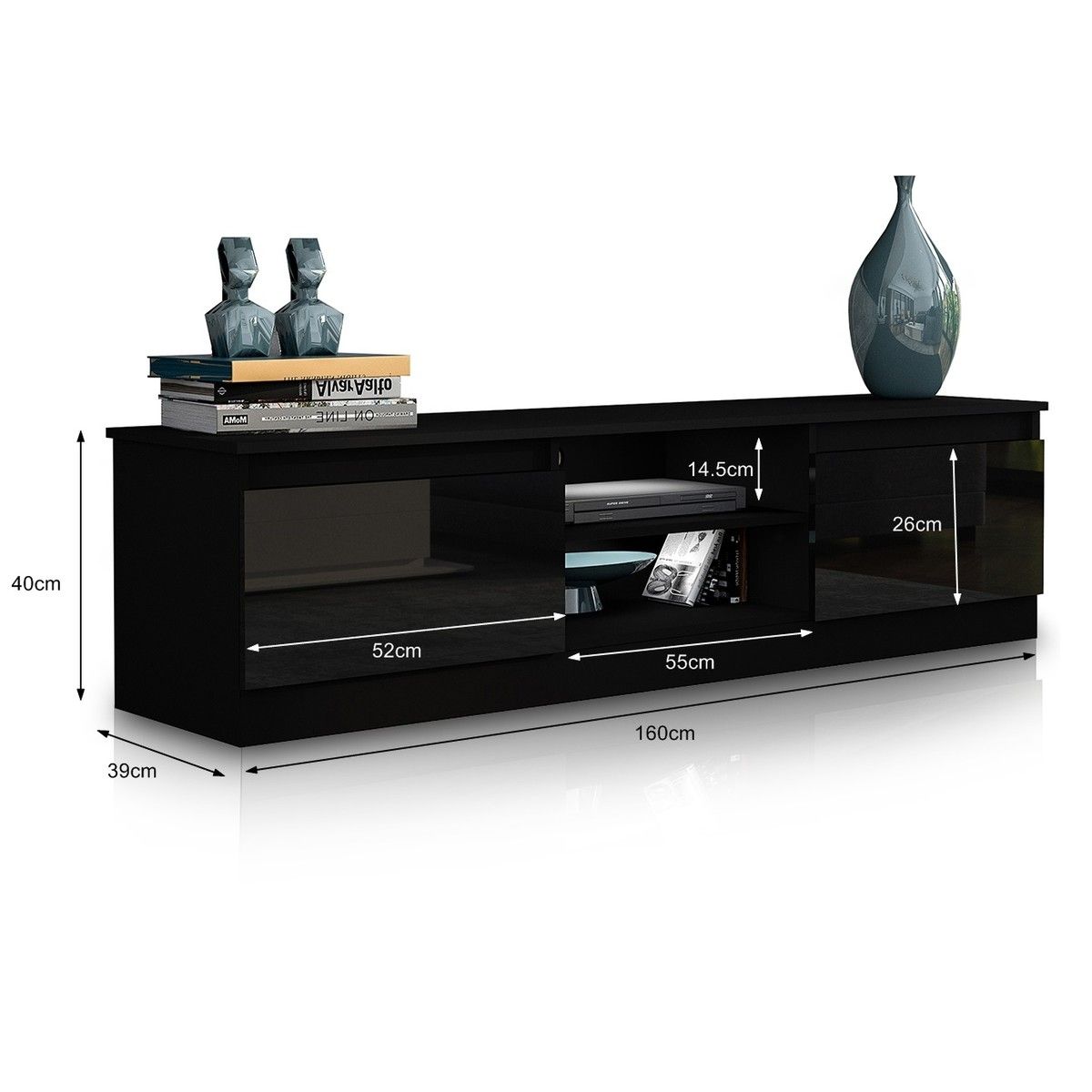 160cm TV Stand 2 Doors High Gloss Wood Entertainment Unit