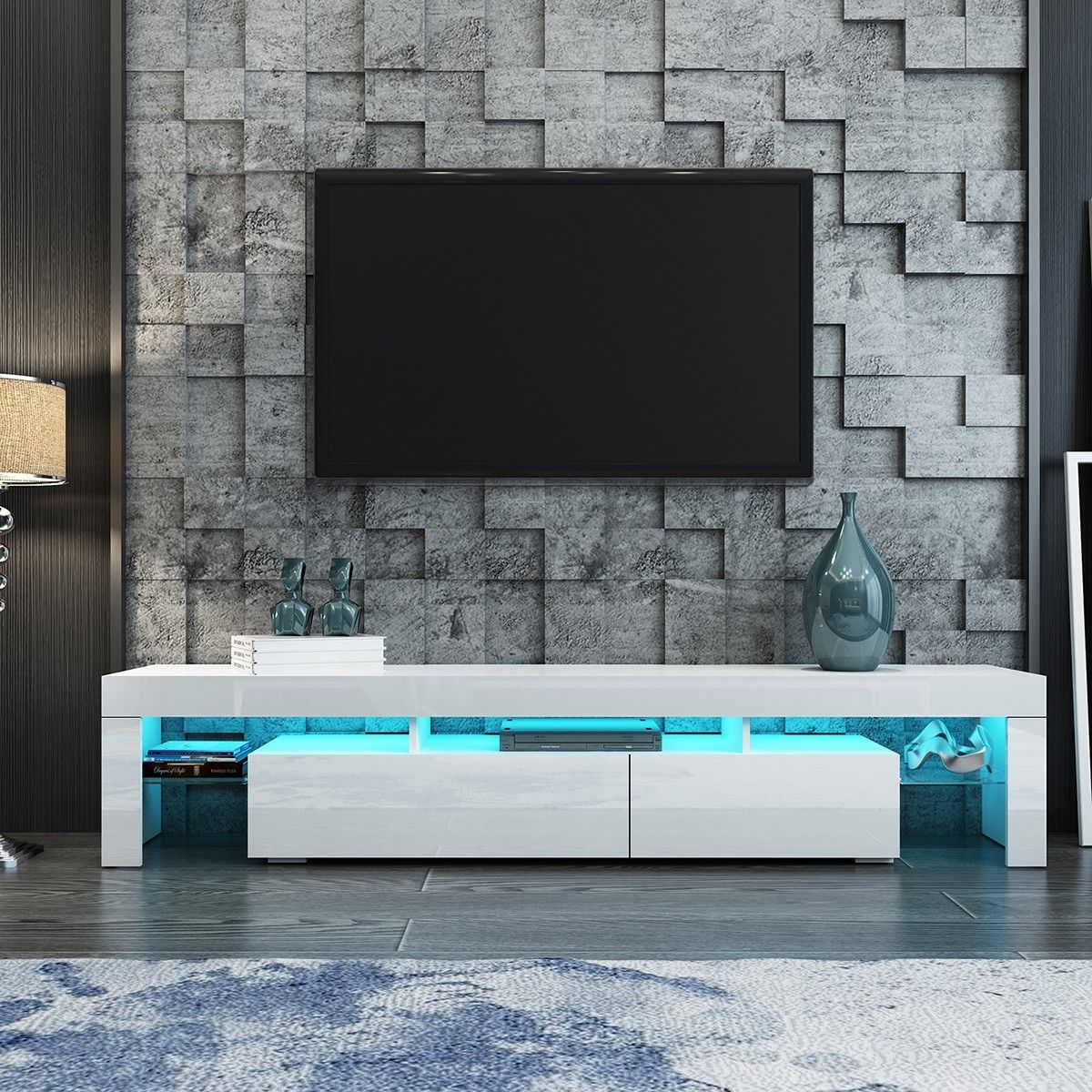 189cm Tv Stand Cabinet 2 Drawers Wooden Entertainment Unit High Gloss Furniture White