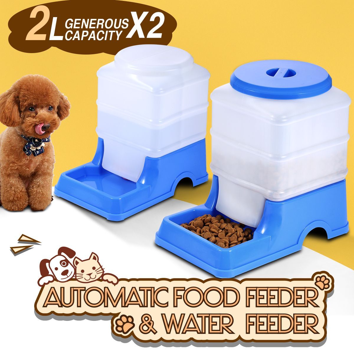 2l 2sets Blue Auto Pet Food Feeder Water Dispenser Buy Pet