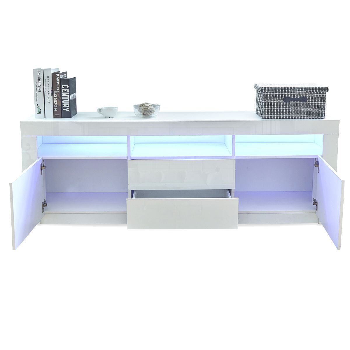 200cm Modern Wooden TV Unit Side RGB LED High Gloss FrontWhite