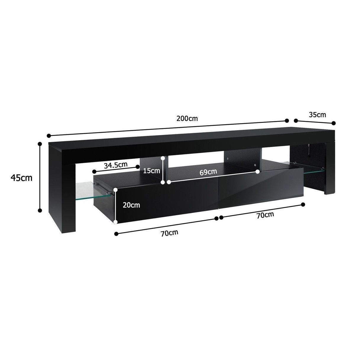 200cm Tv Stand Cabinet 2 Drawers Led Entertainment Unit Wood