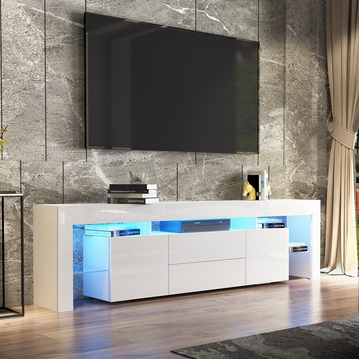 200cm TV Stand LED Entertainment Unit Wood Storage Furniture w