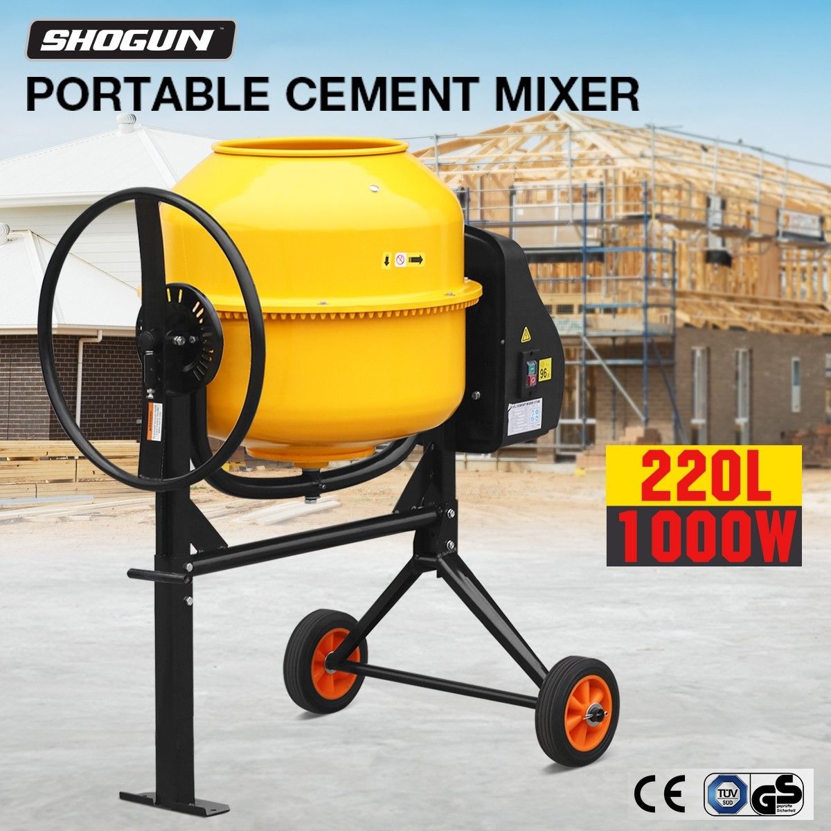 220L Portable Cement Mixer Electric Waterproof HeavyDuty Concrete