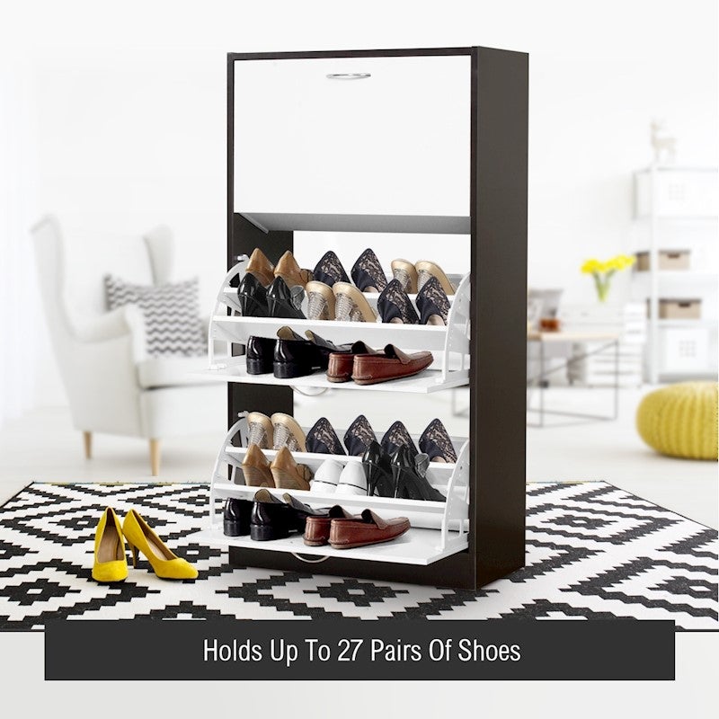 27 Pair Shoe Storage Cabinet Walnut White Finish Buy Shoe Racks