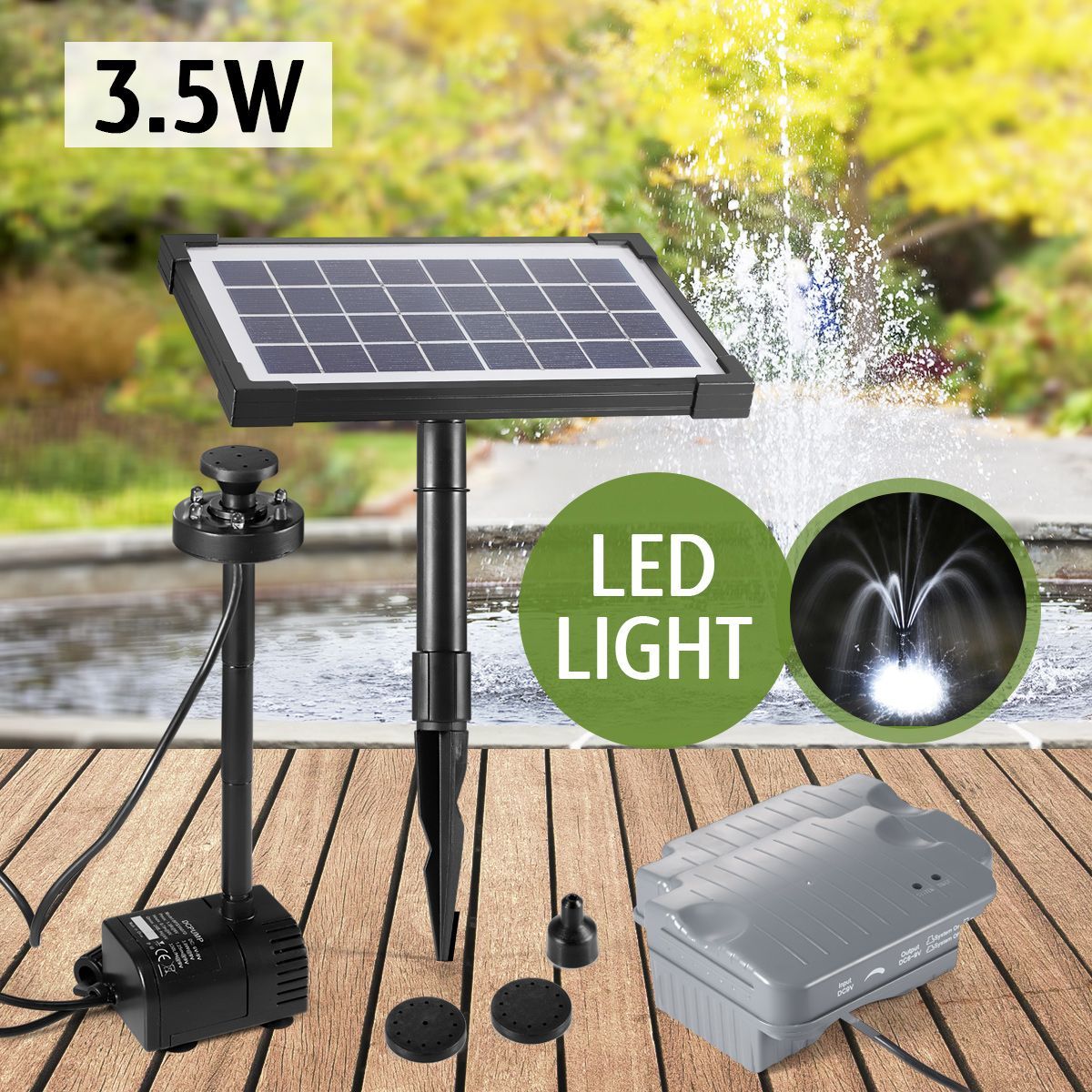 Solar Power Fountain Water Pump Kit Water Display with Timer & LED