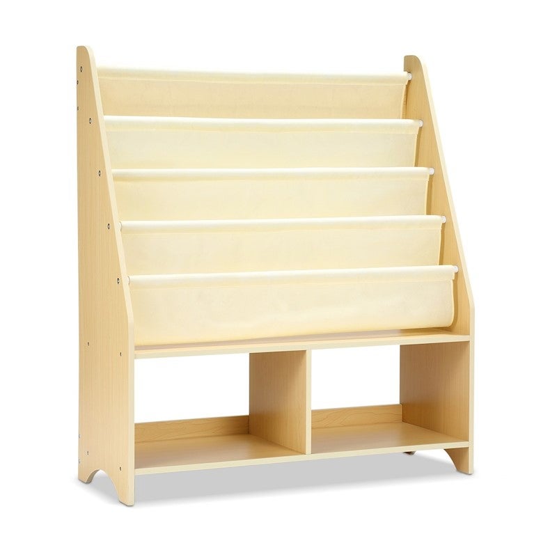5 Level Kids Wood Bookshelf Bookcase Canvas Sling Toy Storage