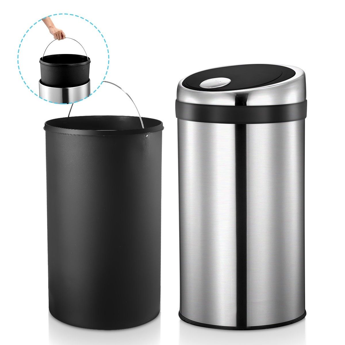 50L Touch Top Garbage Rubbish Bin Stainless Steel Push Kitchen Waste