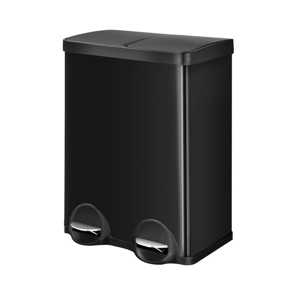 60L Dual Compartment Pedal Garbage Rubbish Bin Steel Shiny Black