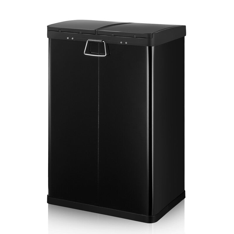 60l Dual Compartment Pedal Garbage Rubbish Bin Steel Shiny Black Kitchen Waste Trash Can 890509 05 