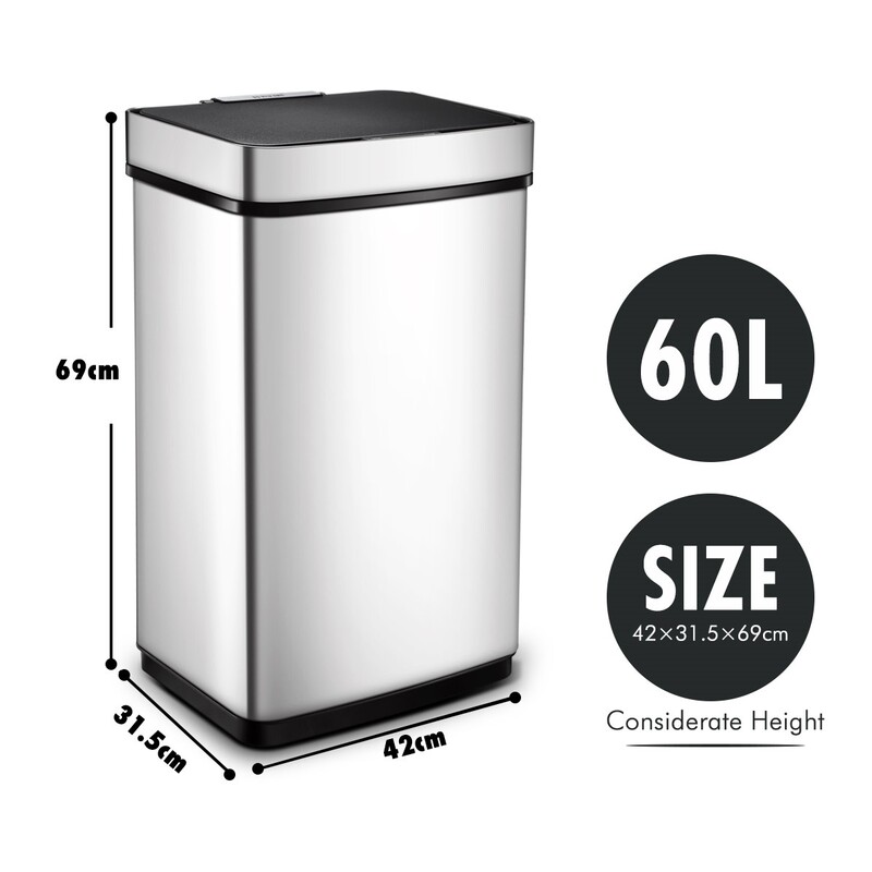 Auto open Electric Stainless Steel Bin Rubbish Can 60L Buy Kitchen