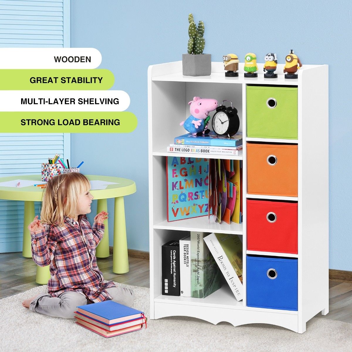 White Wood Kids Bookcase Children Book Display Rack Organizer Storage Shelf - Childrens Book Storage Unit White Wood Kids Bookcase Children Book Display Rack Organizer Storage Shelf - Childrens Book Storage Unit