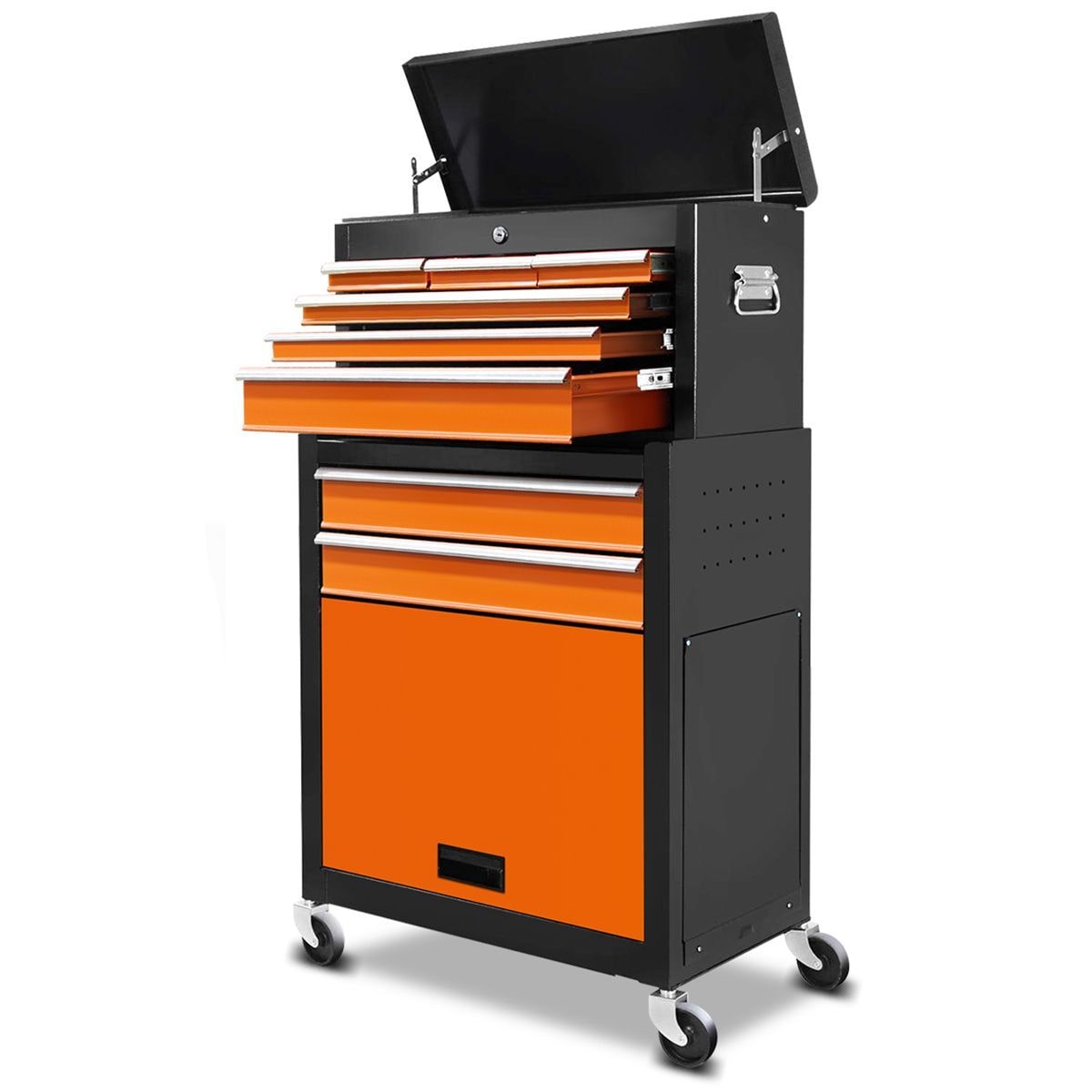 8 Drawers Storage Tool Chest With Castor Trolley Roller Black