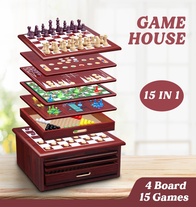 Buy 15 in 1 Chess Game Set Wooden Board Game Checker Backgammon