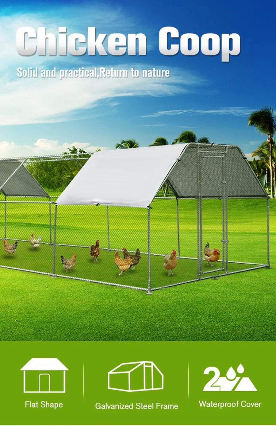 9.5m x 2.8m Extra Large Metal Chicken Coop Walkin Chicken Cage Shade