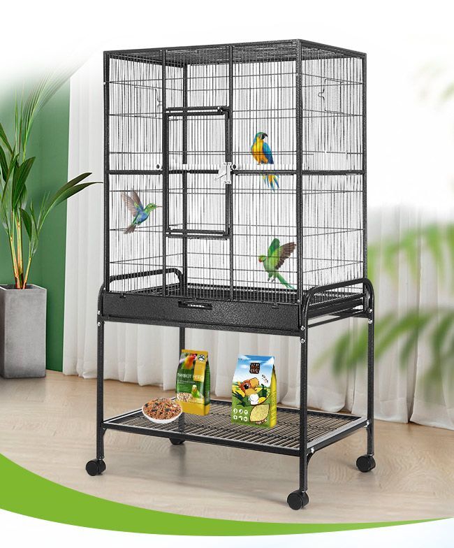 Petscene Large Metal Rolling Bird Cage with Wheels and Stand Budgie ...