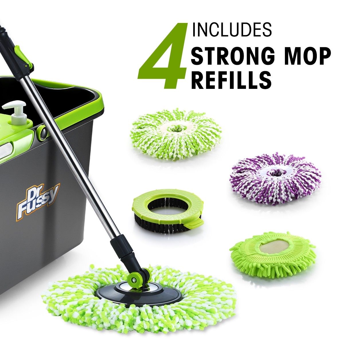 Dr. Fussy Mop 360 Degree Spin Drying Basket Including 4 Strong Mop