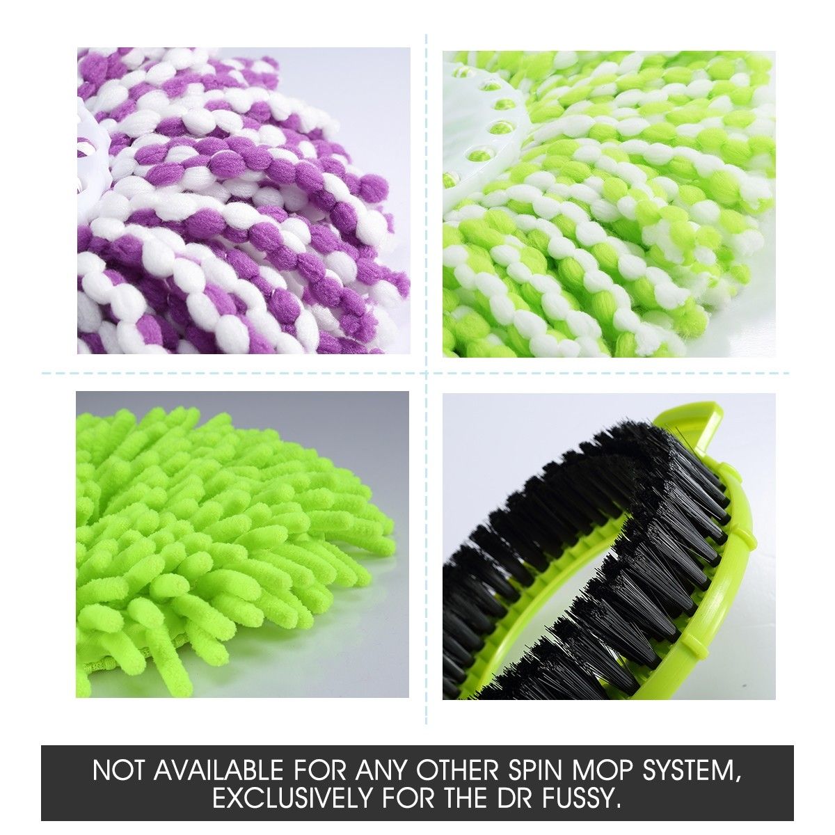 DR FUSSY Replacement Spin Mop Microfiber Mop Heads & Scrub Brush