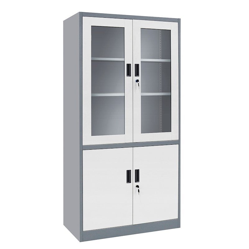 Steel Storage Cabinet Lockable Cupboard With 2 Transparent Doors