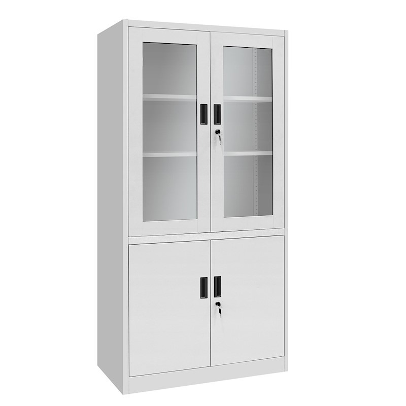 Two Transparent Glass Door Steel Cabinet Lockable Storage Cupboard