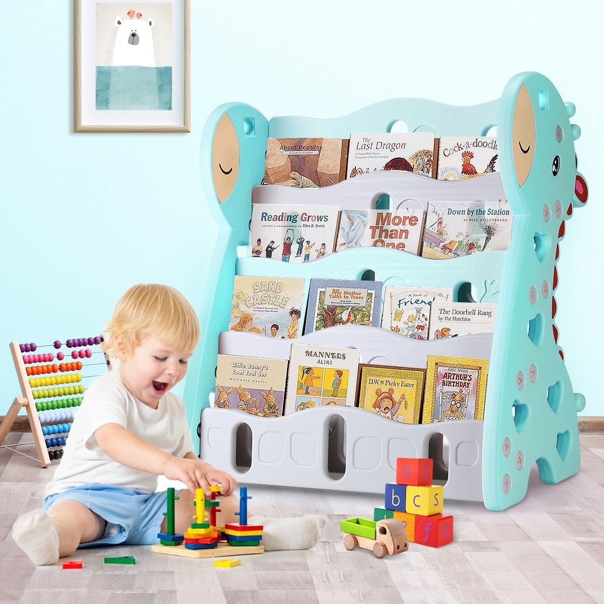 Bookshelf Rack Organiser For Children S Books Story Books Blue