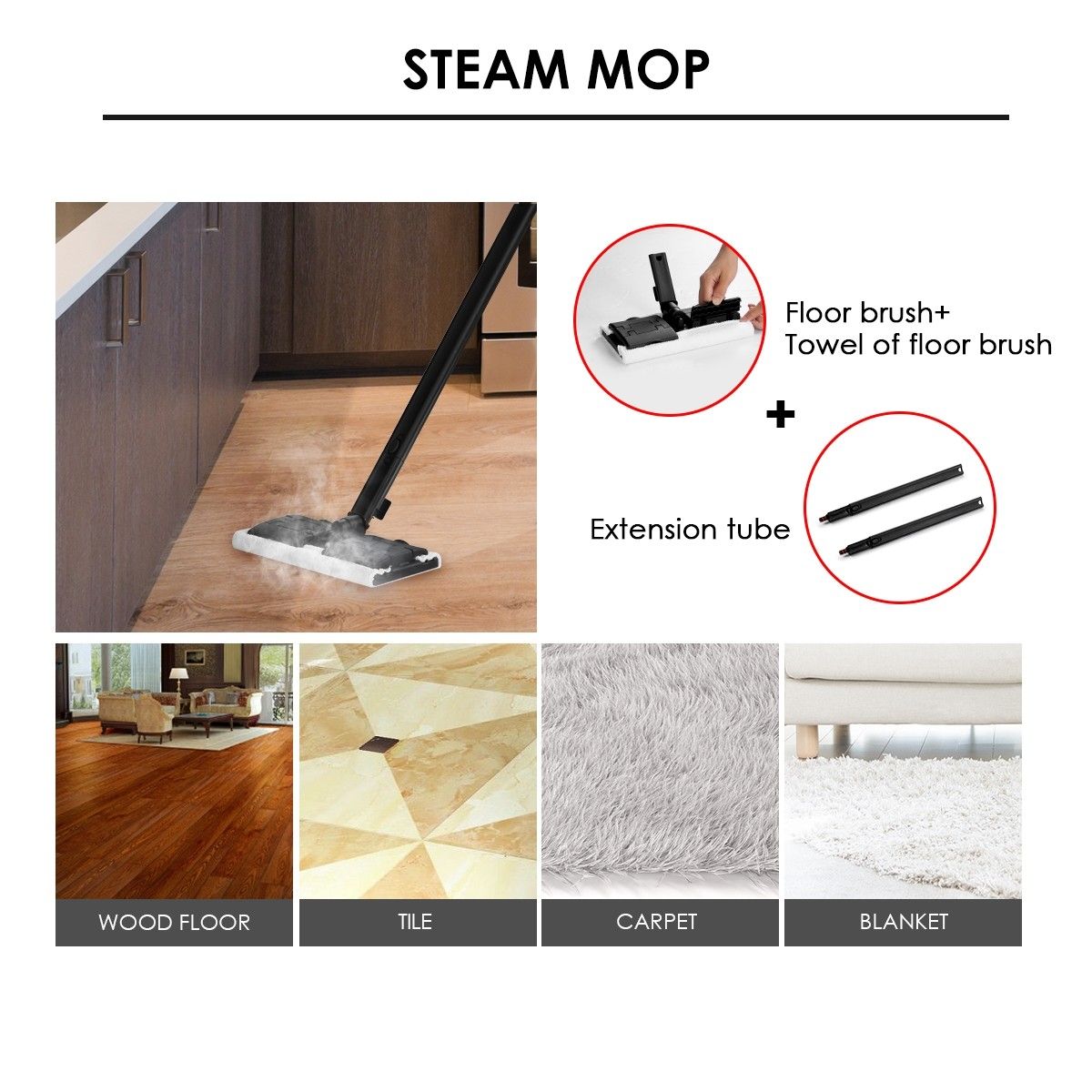 Maxkon 1.5L Steam Cleaner Mop 13in1 High Pressure Floor Window Carpet