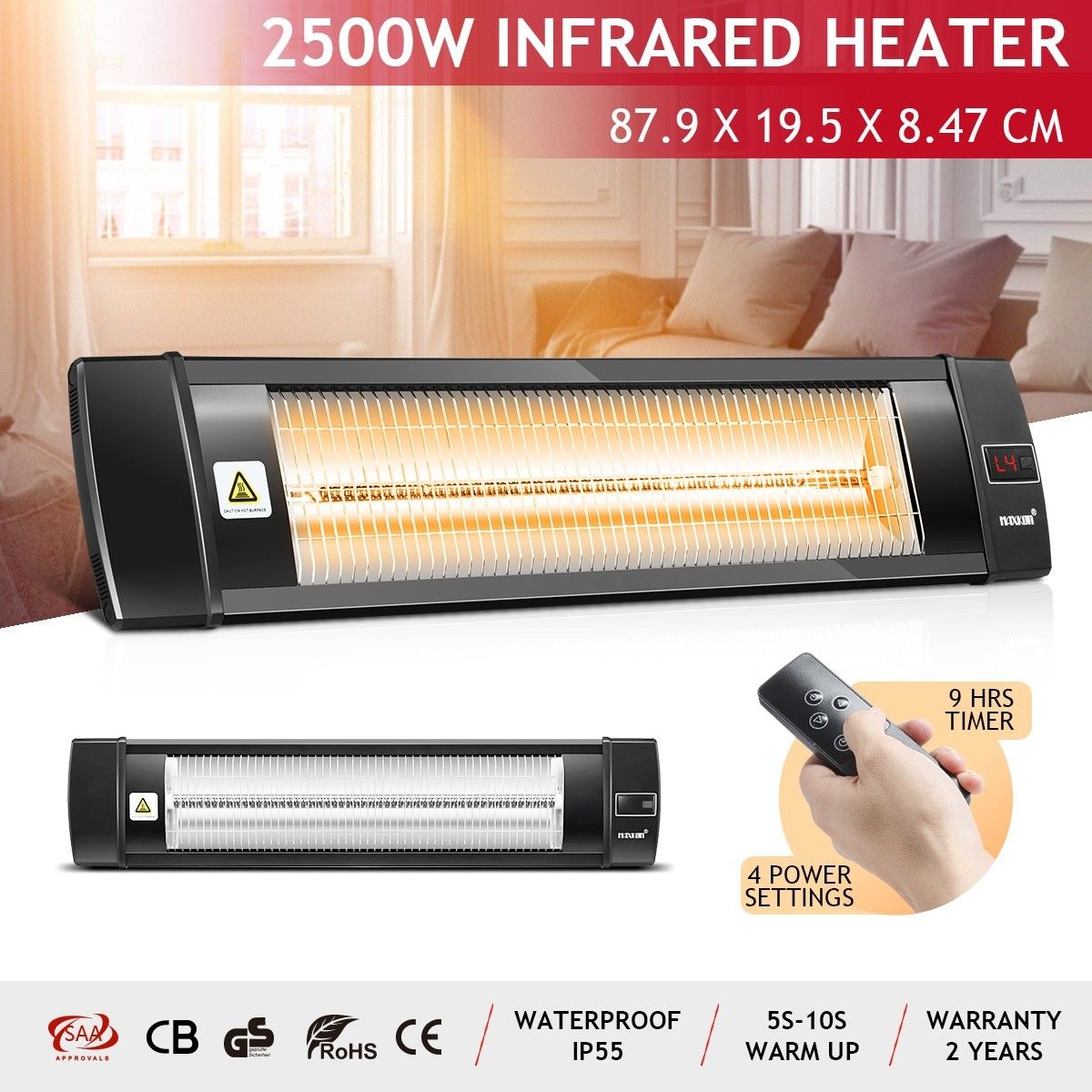 Maxkon 2500W Infrared Radiant Heater Electric Outdoor Patio Strip