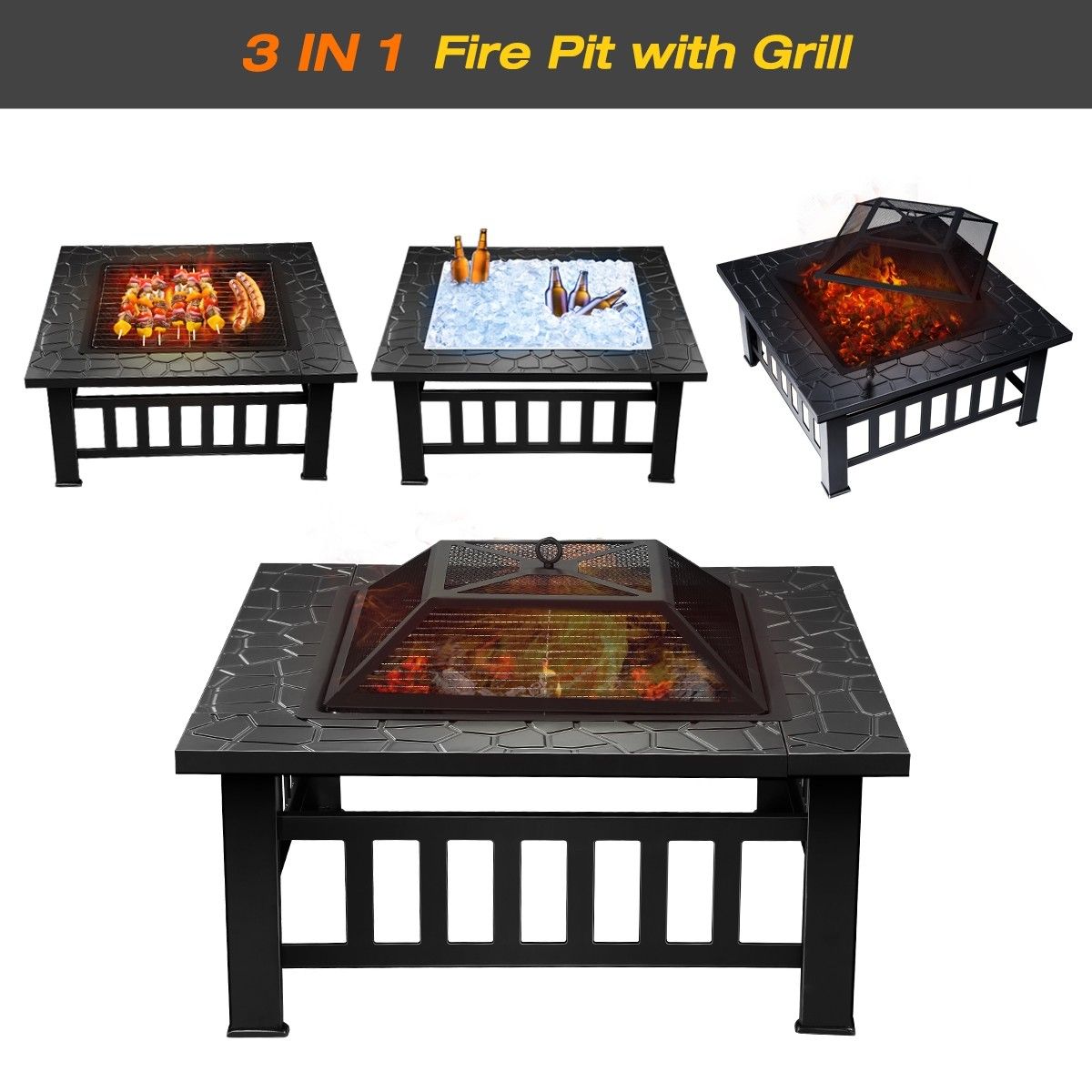 Outdoor 32 Inch Outdoor Bbq Grill Fire Pit Patio Garden Camping