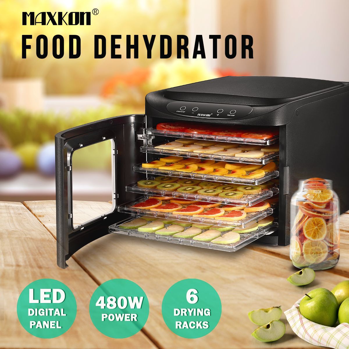 Maxkon Food Dehydrator Fruit Vegetable Meat Dryer with 6 Trays and