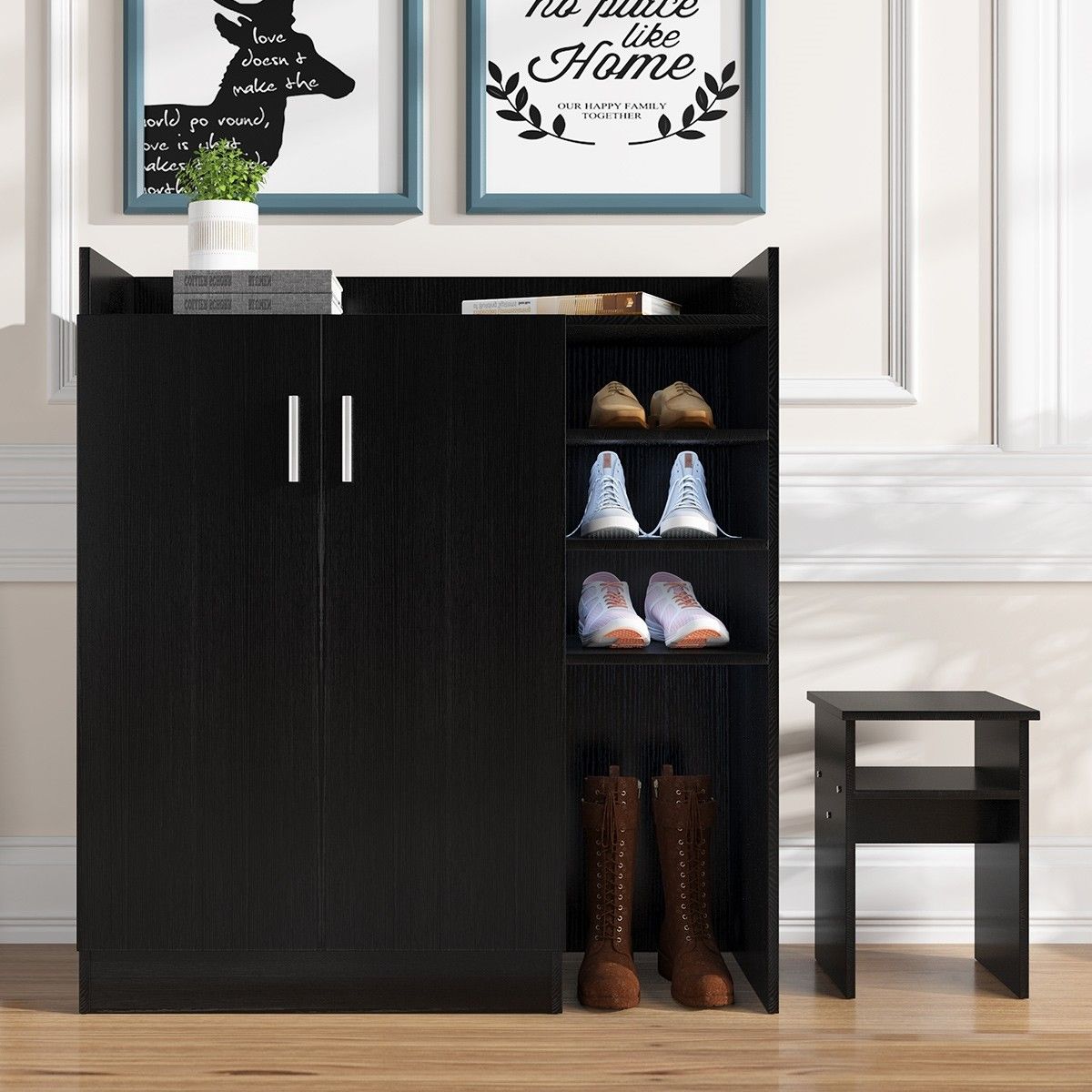 Modern Shoe Cabinet Rack Storage Cupboard With Seat Shelf