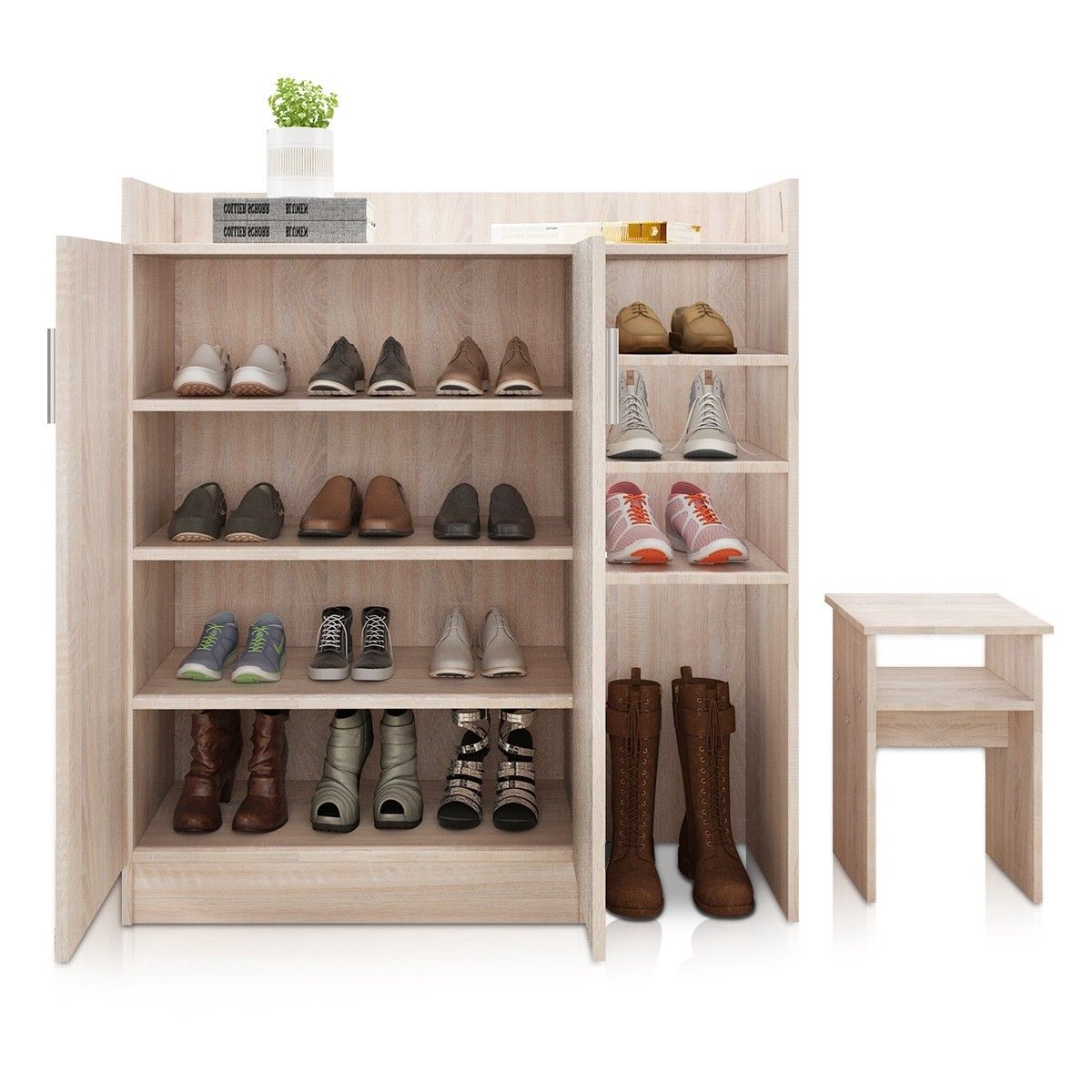 Modern Shoe Cabinet Rack Storage Cupboard With Seat Shelf