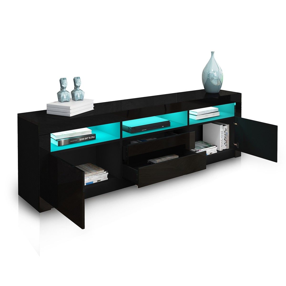 2 Doors 2 Drawers Modern Tv Stand Black Buy Entertainment Units