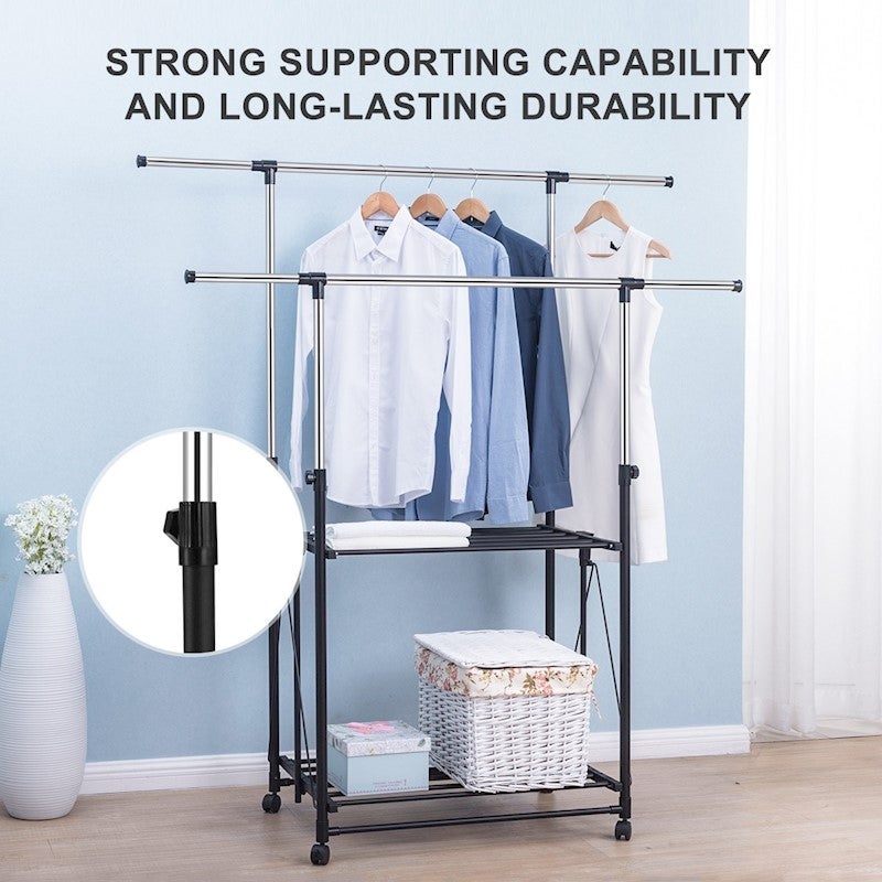 Luxsuite Adjustable Double-Pole Telescopic Clothes Rack Hanger With 4 ...