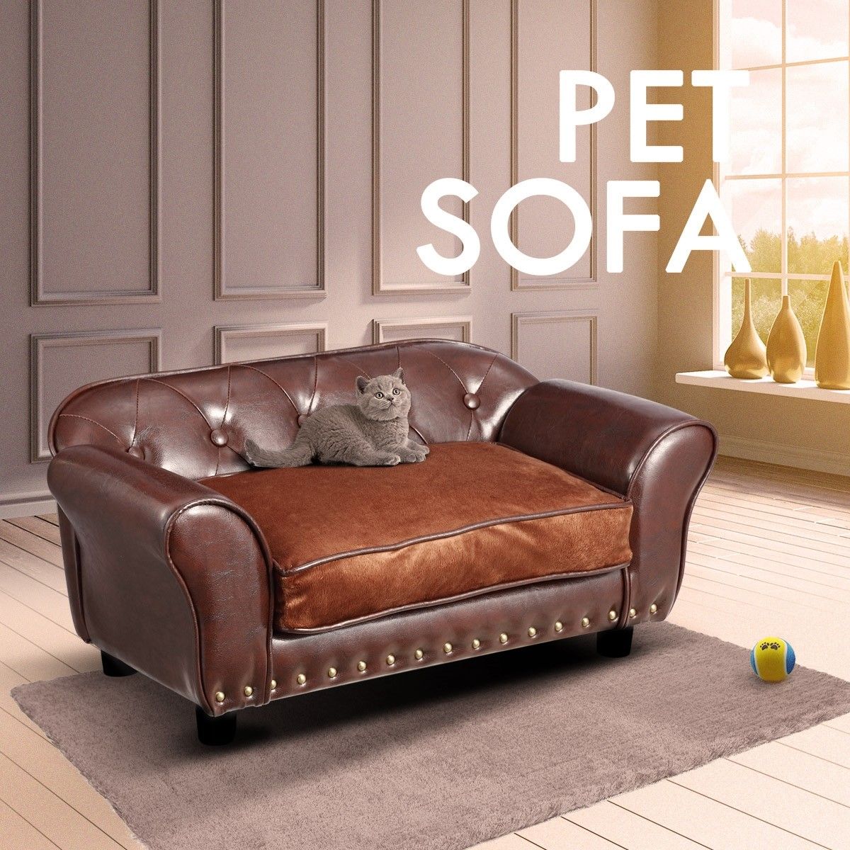 Petscene Luxury Pet Bed PVC Leather Dog Cat Bed Sofa Soft Lounge Couch